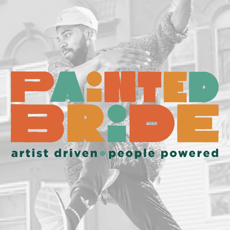 The logo for Painted Bride, which features the words “Painted Bride” in thick capital letters, one word per line. Underneath these words in all lowercase and at a much smaller size is the text, “artist driven, people powered.”