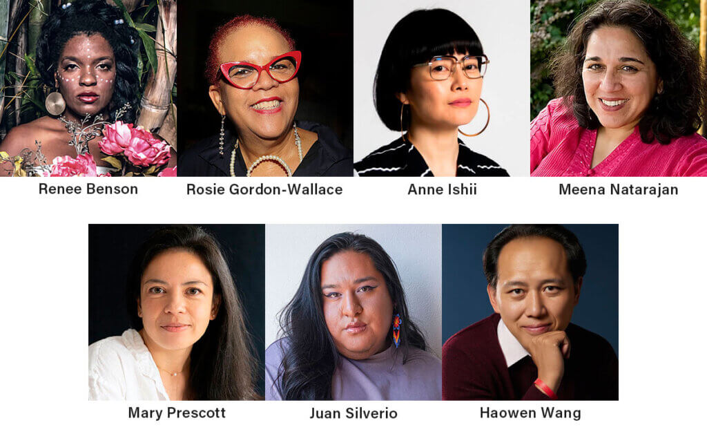 Headshots of Renee Benson, Rosie Gordon-Wallace, Anne Ishii, Meena Natarajan, Mary Prescott, Juan Silverio and Haowen Wang