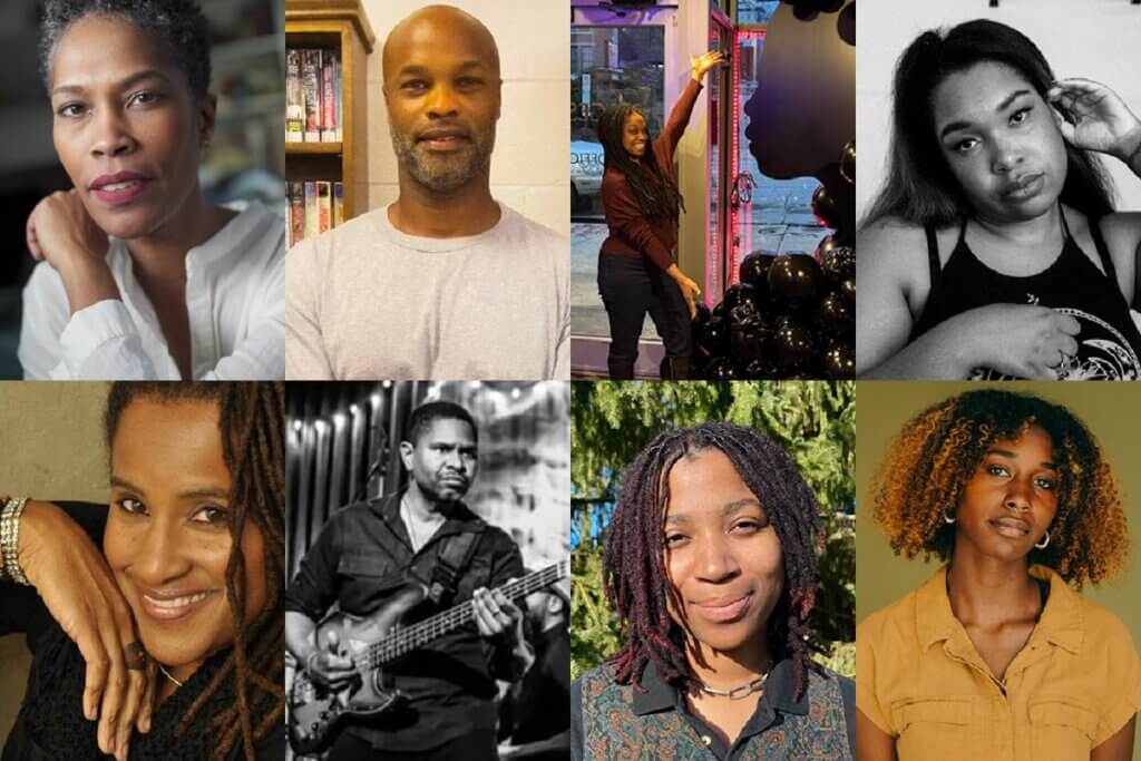 Eight headshots arranged in two rows of four. Top row, from left: Dorothy Victoria Bell, Roger B. Bell II, Michelle Barnard, and Kai Anwuzia. Bottom row, from left: Stephanie S. Scott, Khari Cabral Simmons, Alisha Simmons, and Aubrey Salm.
