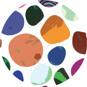 Abstract pattern of colorful organic shapes meant to resemble colorful river rocks.