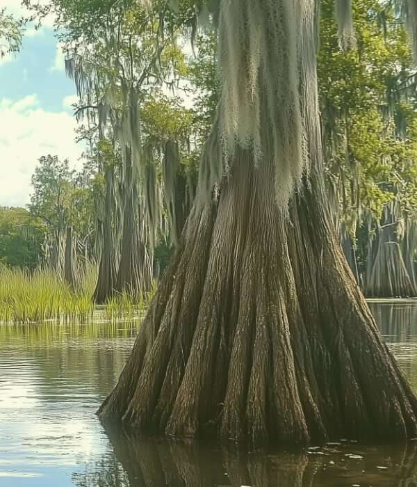 Louisiana wetlands with cypress trees and Spanish moss