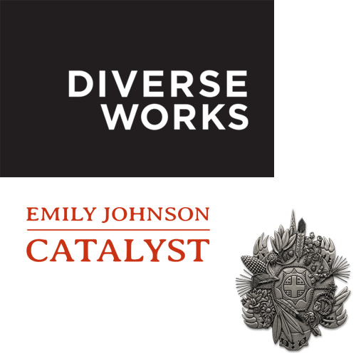 Logos for DiverseWorks, Emily Johnson Catalyst, and Good Medicine Indigenous Music Festival.