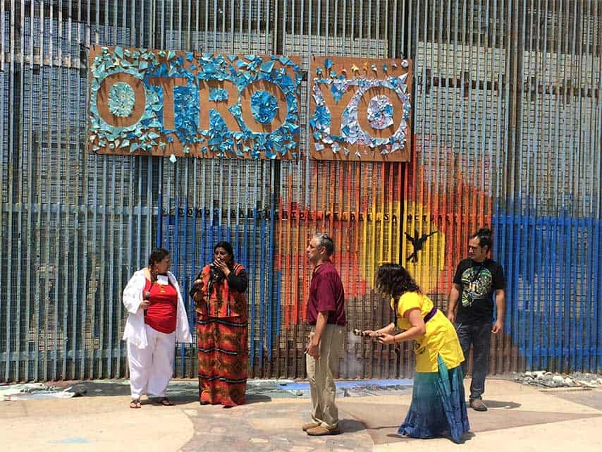 Norma Meza, an indigenous activist, offered a native welcome ceremony before Pendulo Cero Danza Contemporánea, performing a site-specific version of Bodies are not Borders in front of the Friendship Park fence